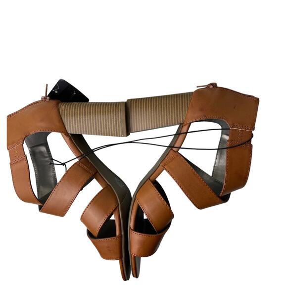 Retro Worthington Womens 11M Zip Back Brown Wide Strap 4" Chunky Bohemian Heels - Picture 4 of 10